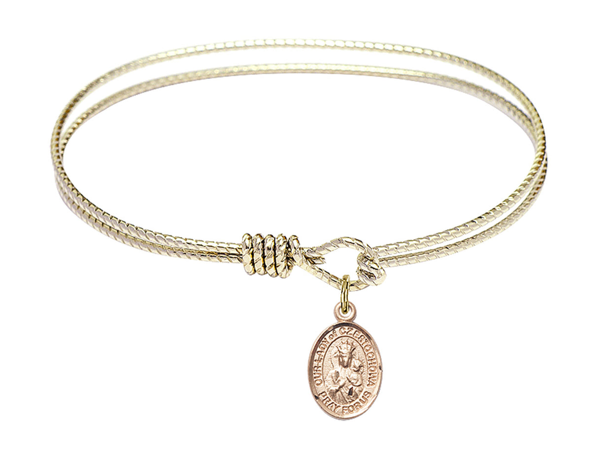 Cable Bangle Bracelet with Our Lady of Czestochowa Charm