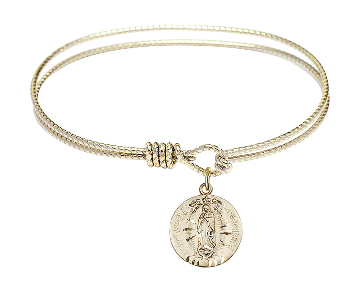 Cable Bangle Bracelet with Our Lady of Guadalupe Charm
