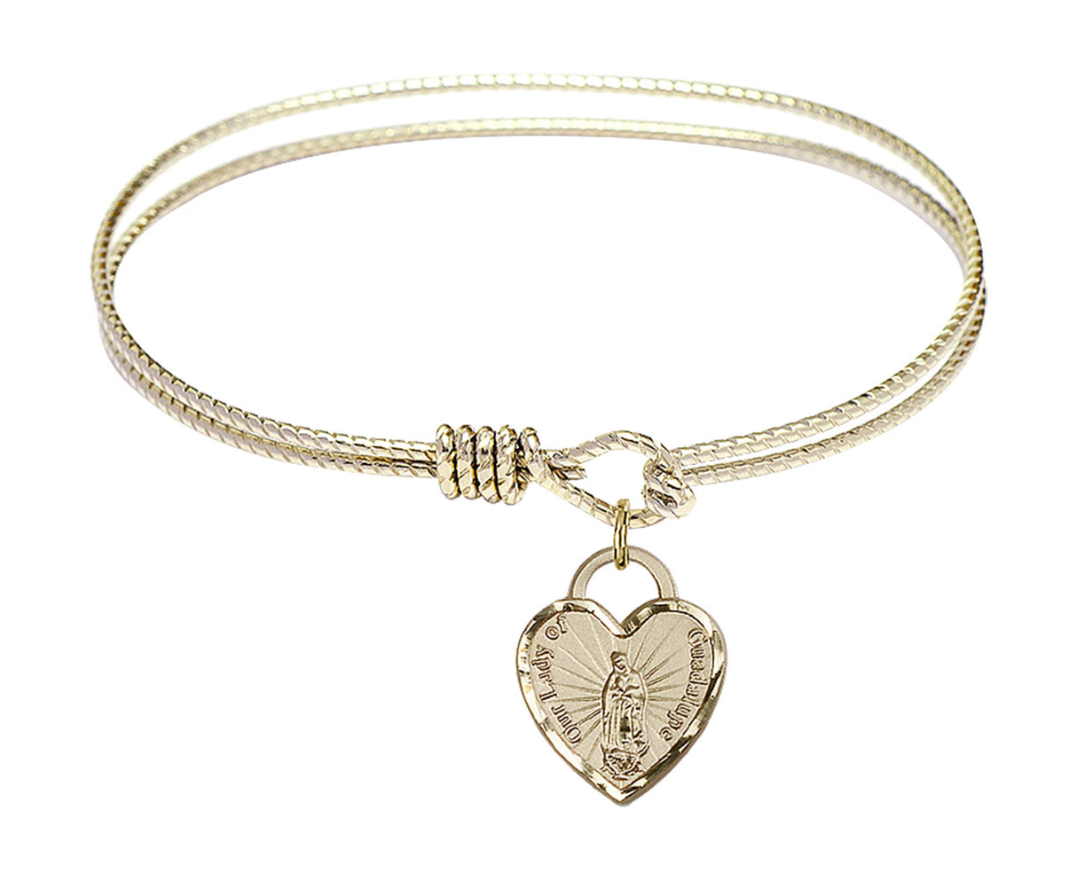 Cable Bangle Bracelet with Our Lady of Guadalupe Heart Charm