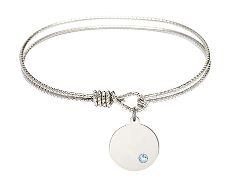 Cable Bangle Bracelet with a Plain Disc Charm