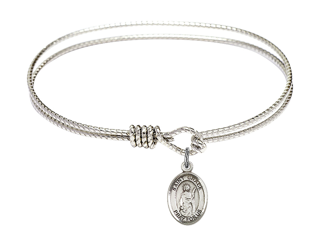 Cable Bangle Bracelet with a Saint Grace Charm