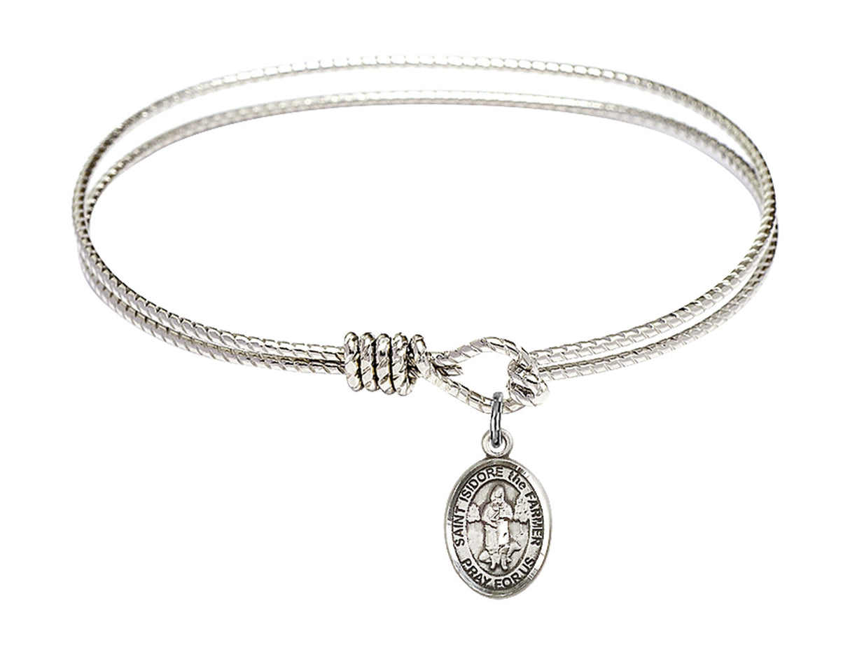 Cable Bangle Bracelet with a Saint Isidore the Farmer Charm