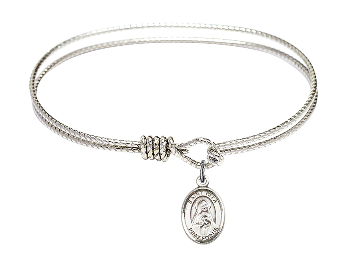 Cable Bangle Bracelet with a Saint Rita of Cascia Charm