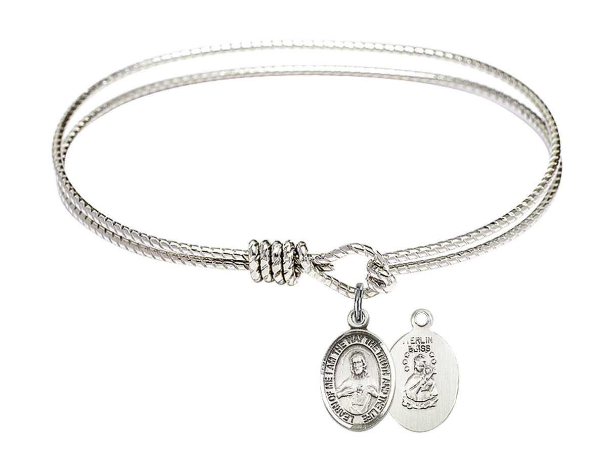 Cable Bangle Bracelet with a Scapular Charm