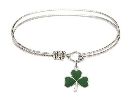 Cable Bangle Bracelet with a Shamrock Charm