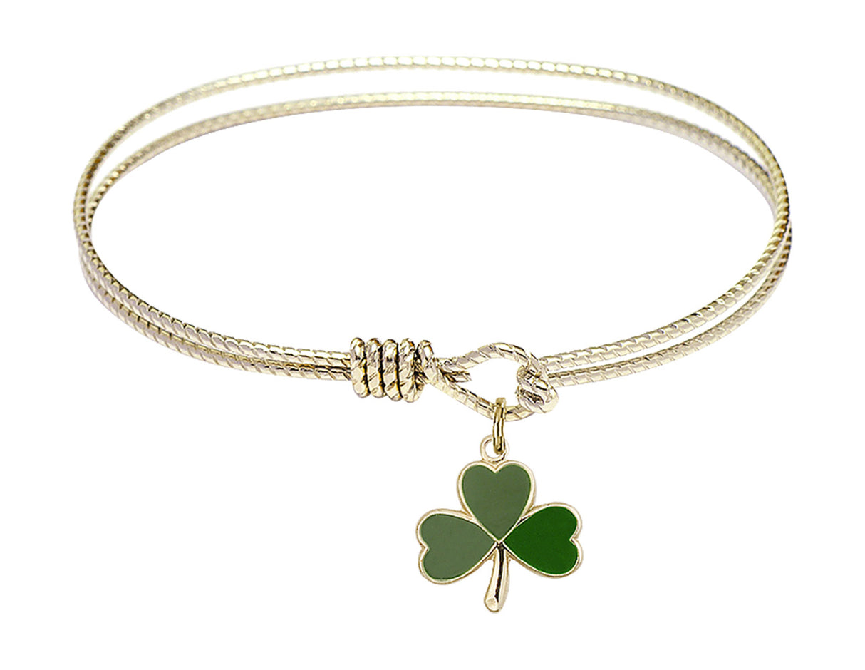 Cable Bangle Bracelet with a Shamrock Charm