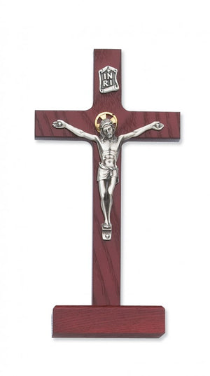 Cherry Wood Standing Crucifix with Two Tone Corpus - 8'H