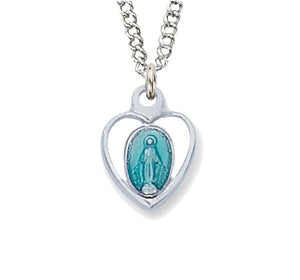 Child Size Blue Heart Sterling Silver Miraculous Medal