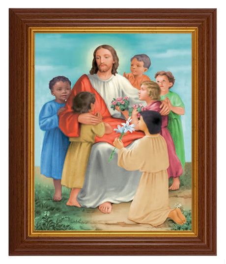 Christ with Children 8x10 Textured Artboard Dark Walnut Frame