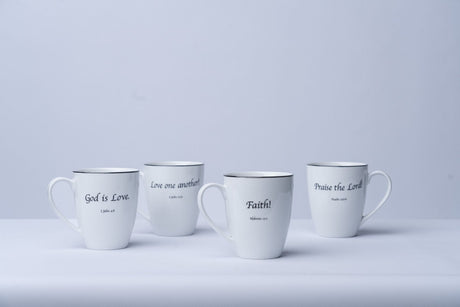 Daily Bread Scripture Coffee Mugs – Set of 4 Porcelain Mugs with Bible Verses (12 oz.)