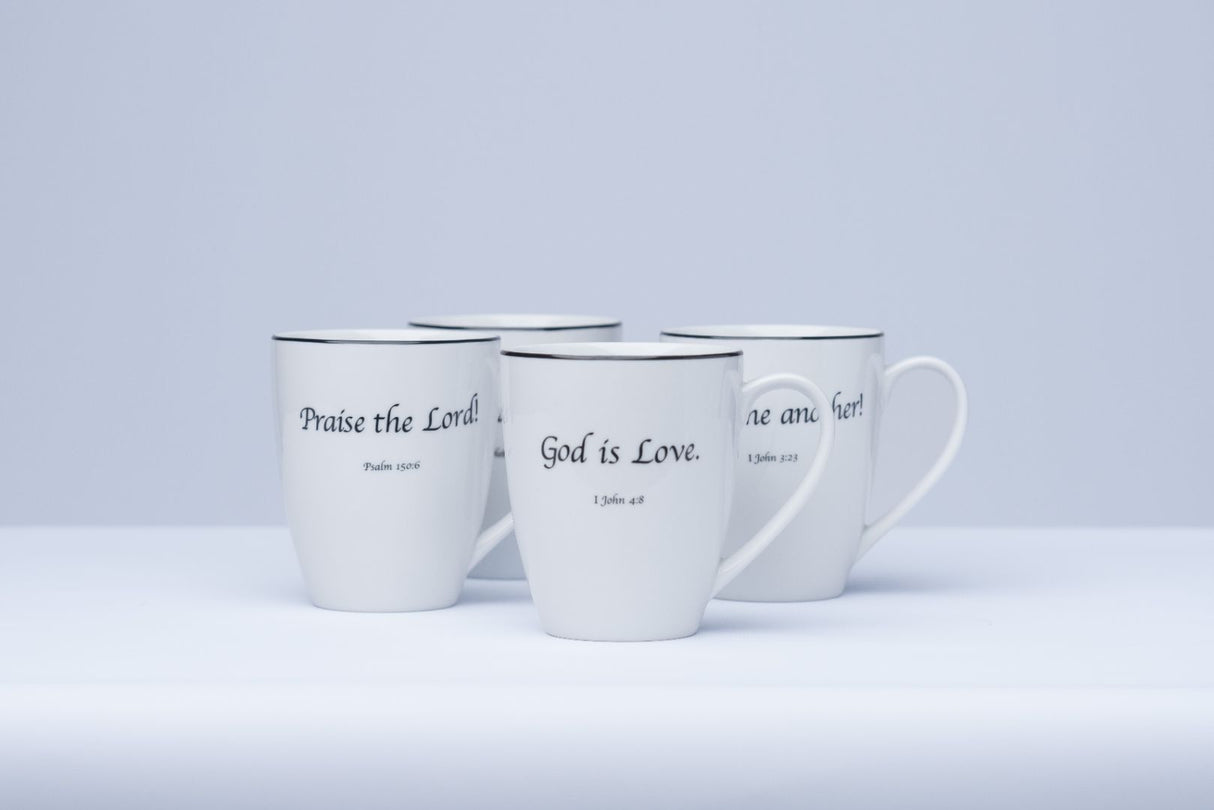 Daily Bread Scripture Coffee Mugs – Set of 4 Porcelain Mugs with Bible Verses (12 oz.)
