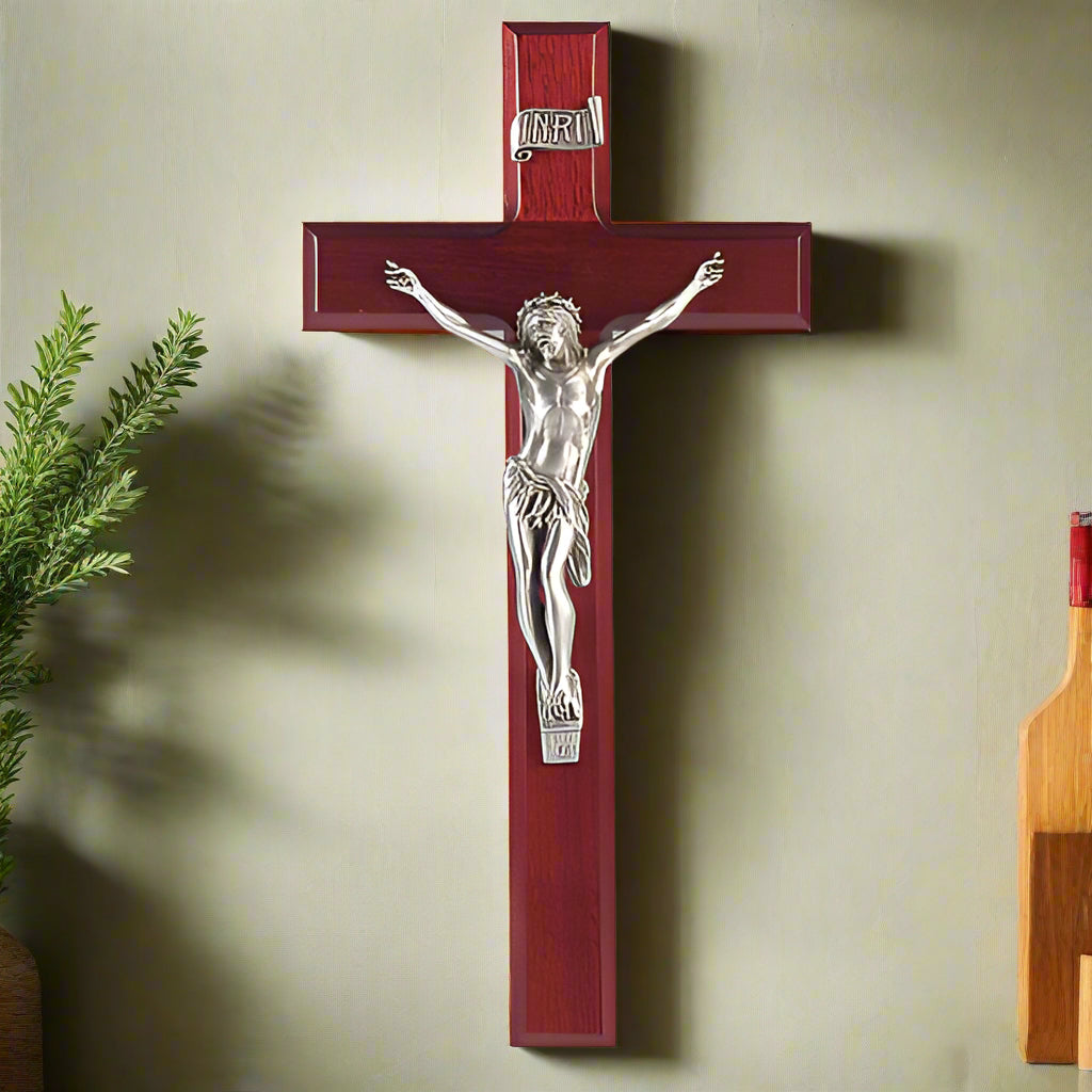 Crown of Thorns Dark Cherry Wall Crucifix 12 inches
