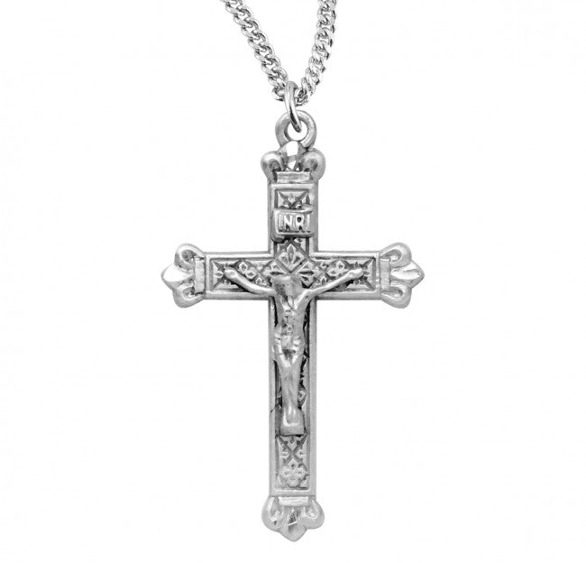 Decorative Matte Sterling Crucifix Medal for Women