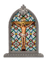 Crucifixion Glass Art in Arched Frame