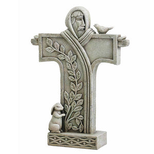 Contemporary Saint Francis Standing Cross Garden Statue 18" High