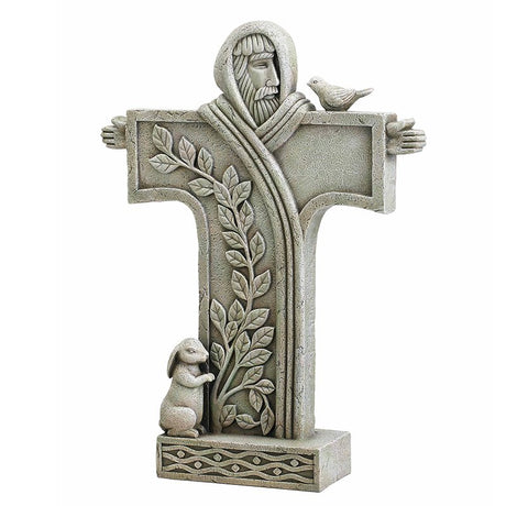 Contemporary Saint Francis Standing Cross Garden Statue 18" High