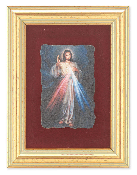 Divine Mercy 5x6.5 Velvet Back Gold Frame