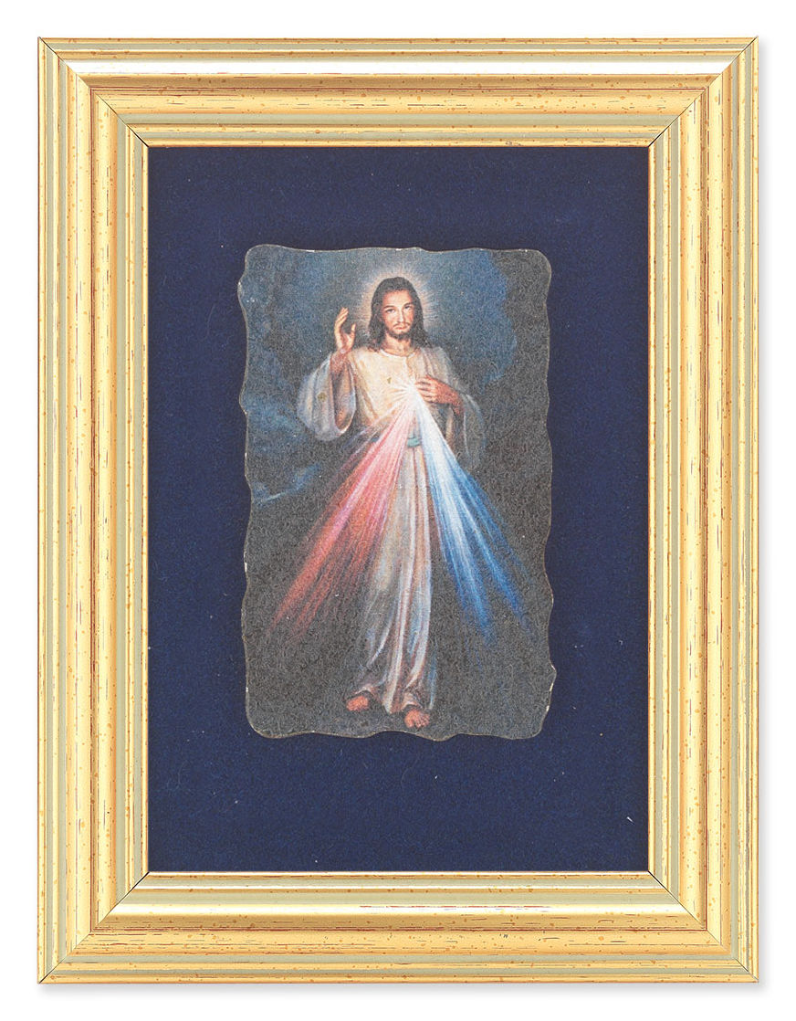 Divine Mercy 5x6.5 Velvet Back Gold Frame