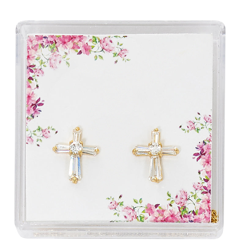 Crystal Baguette Cross Earrings