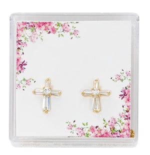 Crystal Baguette Cross Earrings