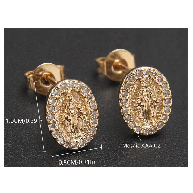 Crystal Miraculous Medal Earrings