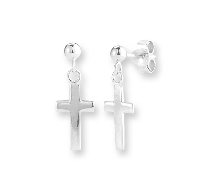 Dangle Cross Earrings, Sterling Silver
