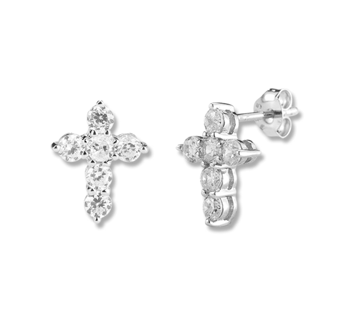 Six Stone Cubic Zirconia Post Earrings, Sterling Silver