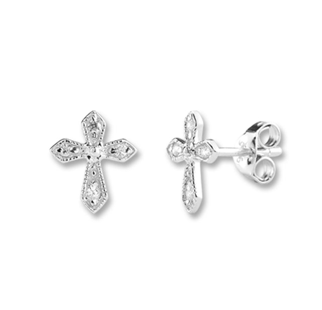 Four Stone Cubic Zirconia Cross Earrings, Sterling Silver