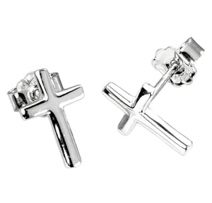 Small Cross Earrings, Sterling Silver