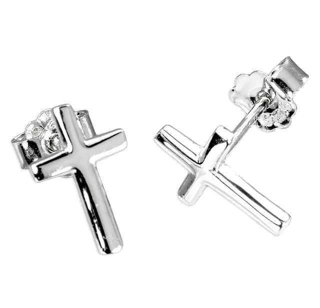 Small Cross Earrings, Sterling Silver