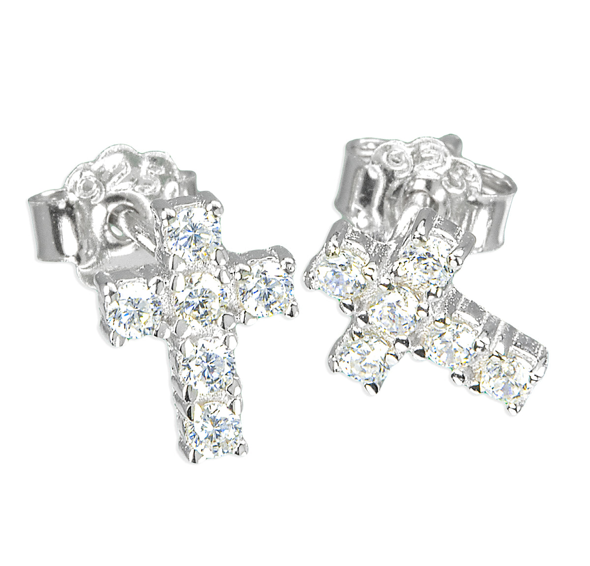Six Stone Cubic Zirconia Cross Earrings, Sterling Silver