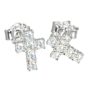 Six Stone Cubic Zirconia Cross Earrings, Sterling Silver