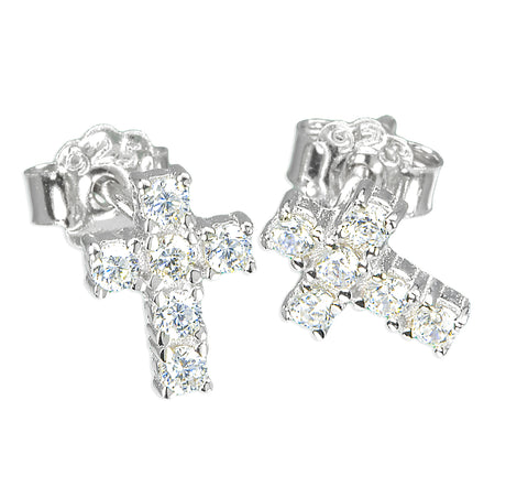 Six Stone Cubic Zirconia Cross Earrings, Sterling Silver