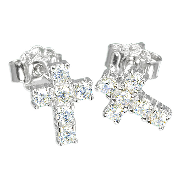 Six Stone Cubic Zirconia Cross Earrings, Sterling Silver