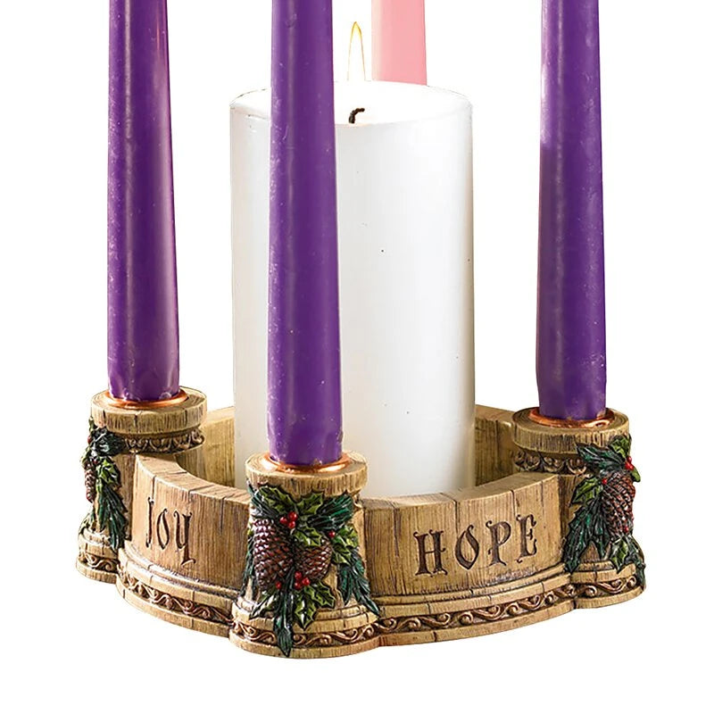 Fioretti Joy, Faith, Love, Hope Advent Wreath, 6-Inch Resin and Stone, Holds Five Candles