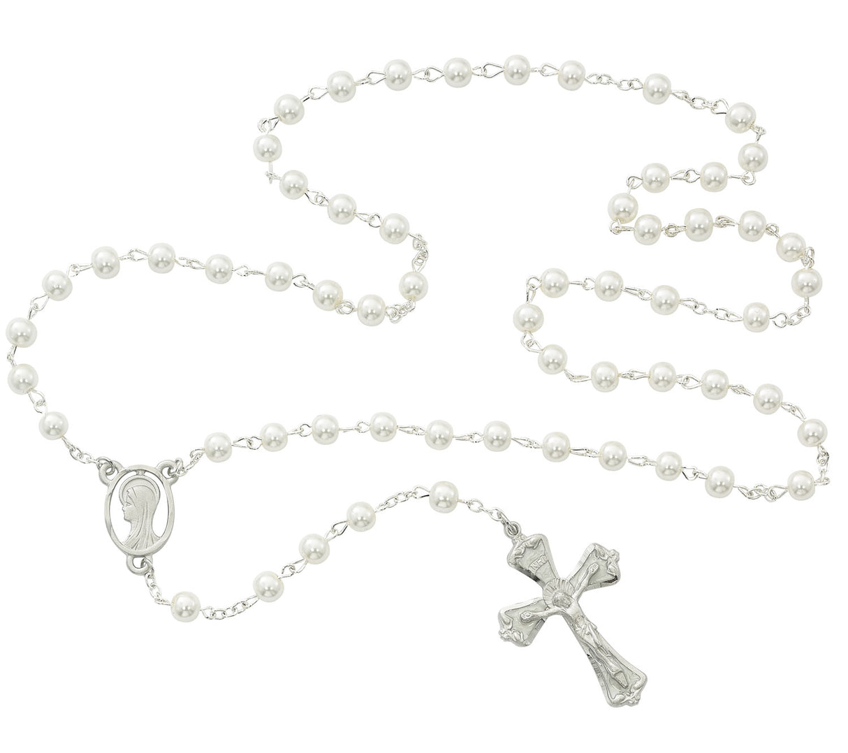 Faux Pearl Rosary with Blessed Mother centerpiece