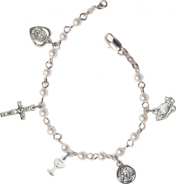 First Communion Pearl Charm Bracelet for Girls