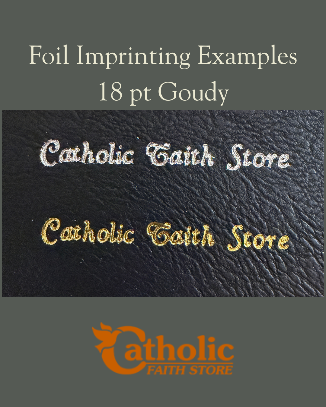 Foil imprinting personalization examples for holy card holder