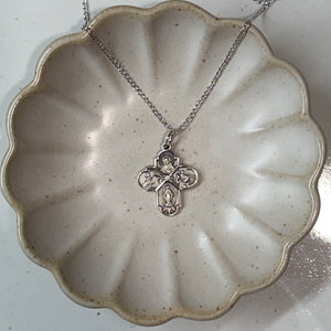 Girl's Dainty 4-Way Pendant with Flower Center | Catholic Necklace