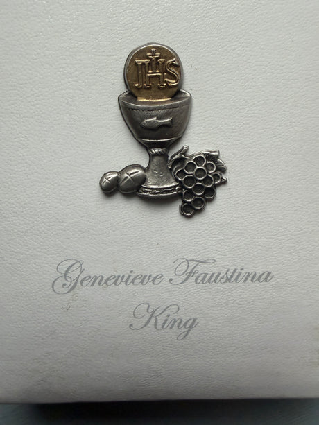 First Communion Missal for Girls - White Padded Leatherette with Raised Silver Chalice