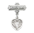Heart Miraculous Medal Godchild Pin, Sterling Silver