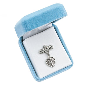 Heart Miraculous Medal Godchild Pin, Sterling Silver