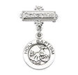 Round Holy Baptism Medal Godchild Pin, Sterling Silver