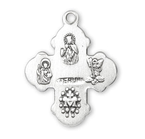 Small Four Way Medal Godchild Pin, Sterling Silver
