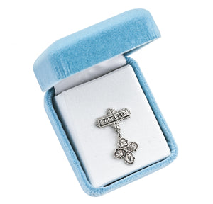 Small Four Way Medal Godchild Pin, Sterling Silver