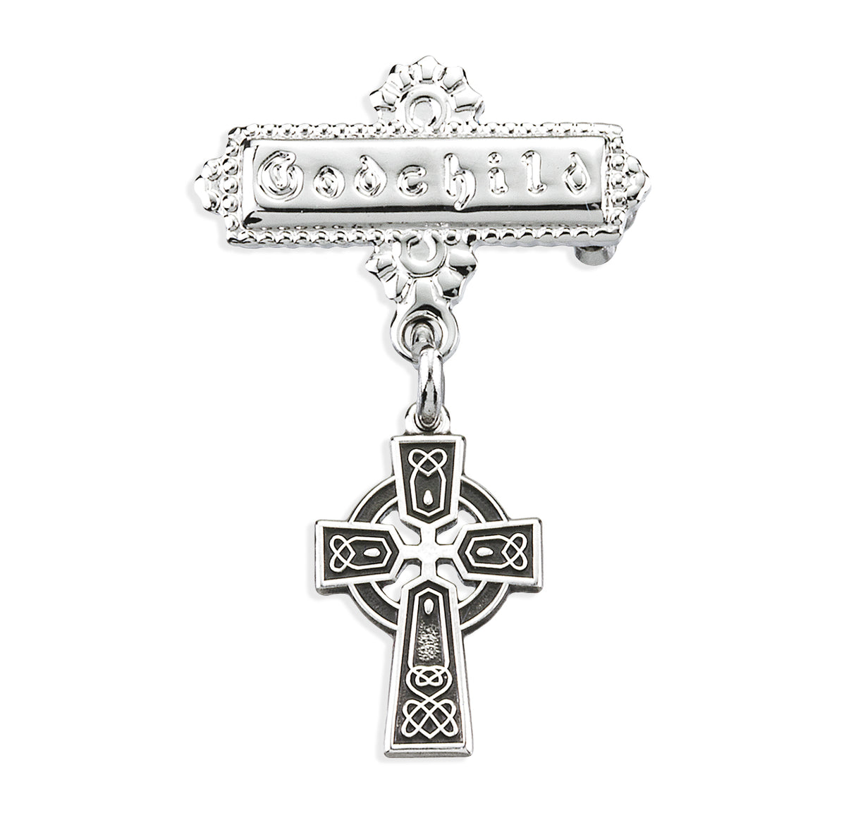 Baby Irish Celtic Cross Godchild Pin, Sterling Silver