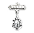 Fancy Edge Miraculous Medal Godchild Pin, Sterling Silver