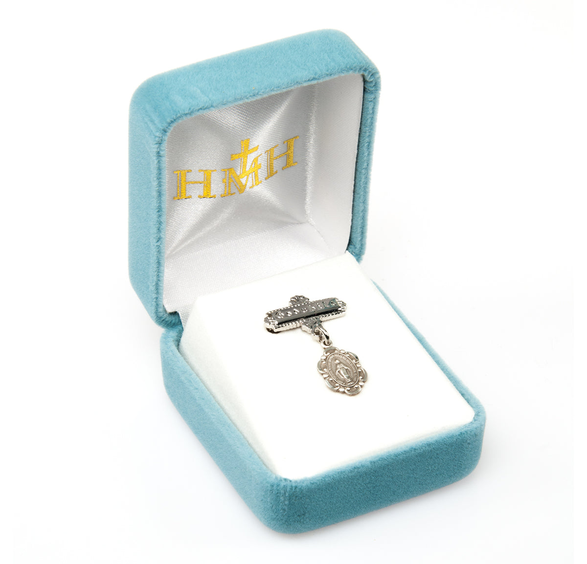 Fancy Edge Miraculous Medal Godchild Pin, Sterling Silver