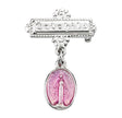 Pink Enameled Baby Miraculous Medal Godchild Pin, Sterling Silver