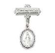 Oval Fancy Edge Baby Miraculous Medal Godchild Pin, Sterling Silver